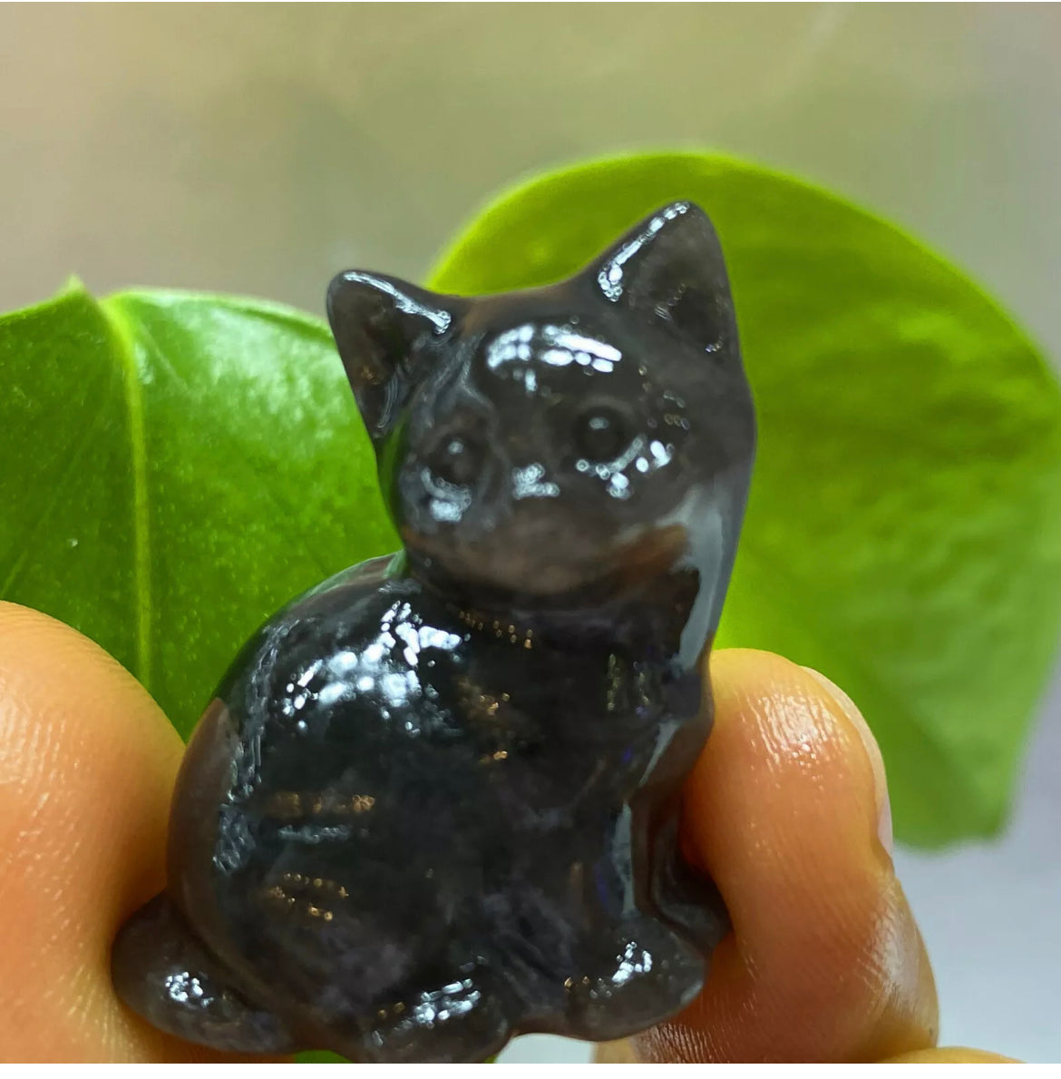 Natural Silver Obsidian gemstone Kitty Cat Crystal Figurine
