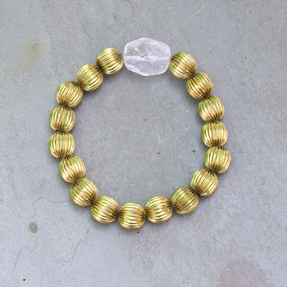 Brass and Quartz gemstone Stretch Bracelet