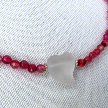 Quartz Heart and Red Agate gemstone Choker Necklace