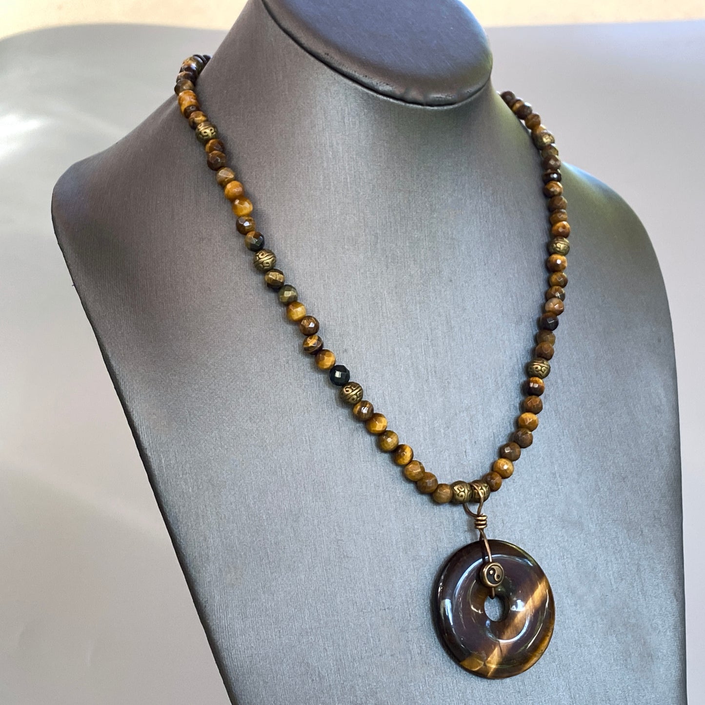 Tiger Eye gemstone and Yin Yang Necklace