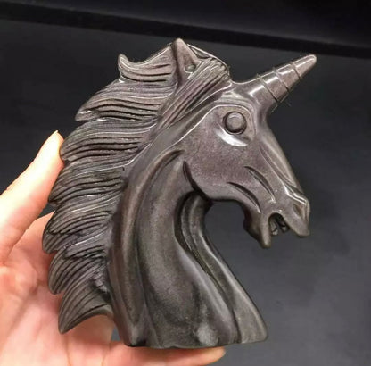 Natural Silver Obsidian Quartz Carved Unicorn