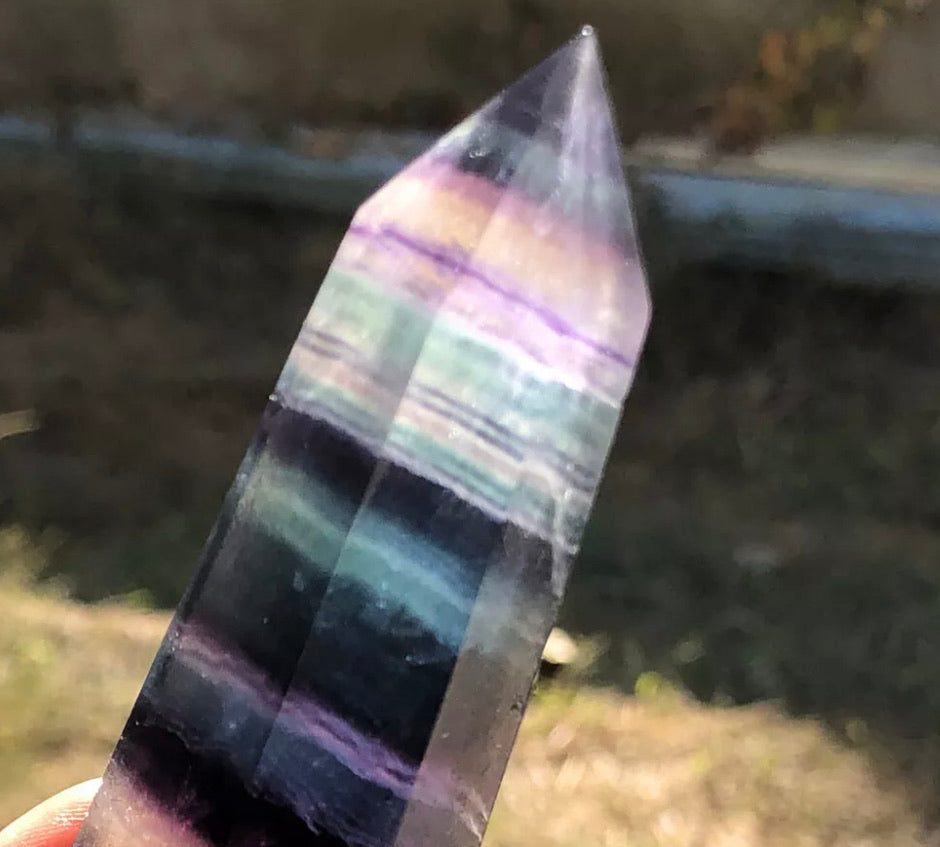 Natural Rainbow Fluorite wand tower obelisk