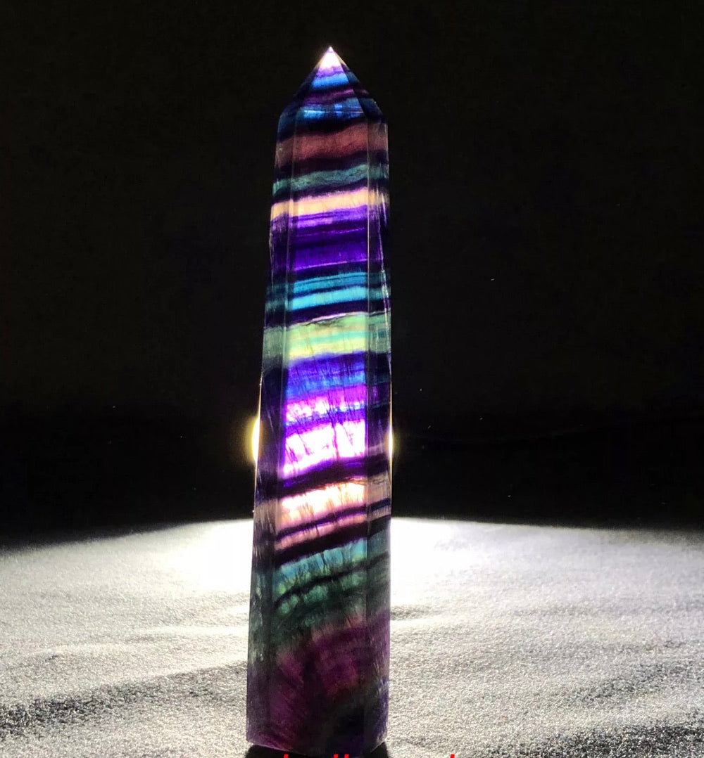 Natural Rainbow Fluorite wand tower obelisk