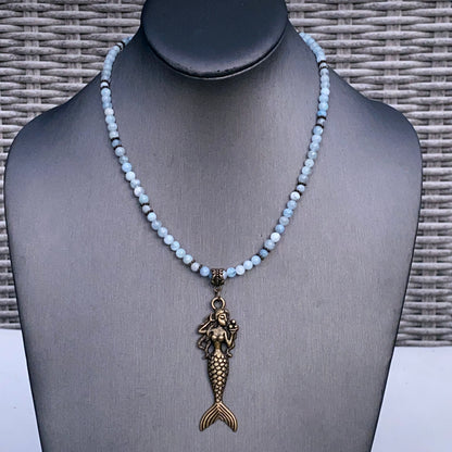 Aquamarine and  Mermaid Necklace