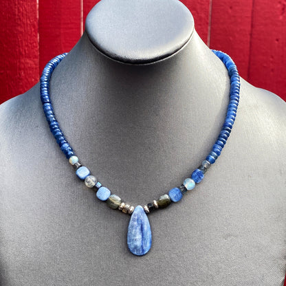 Kyanite, Labradorite gemstones, and Sterling Silver Necklace