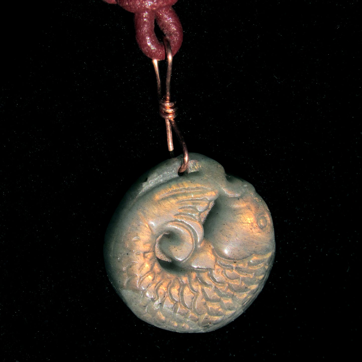 Labradorite Koi Fish on Leather Necklace