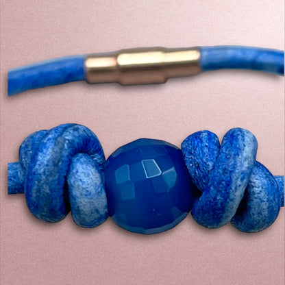 Blue Agate gemstone Leather Bracelet