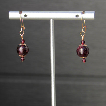 Garnet Gemstones and 14 kt Rose Gf Drop Earrings