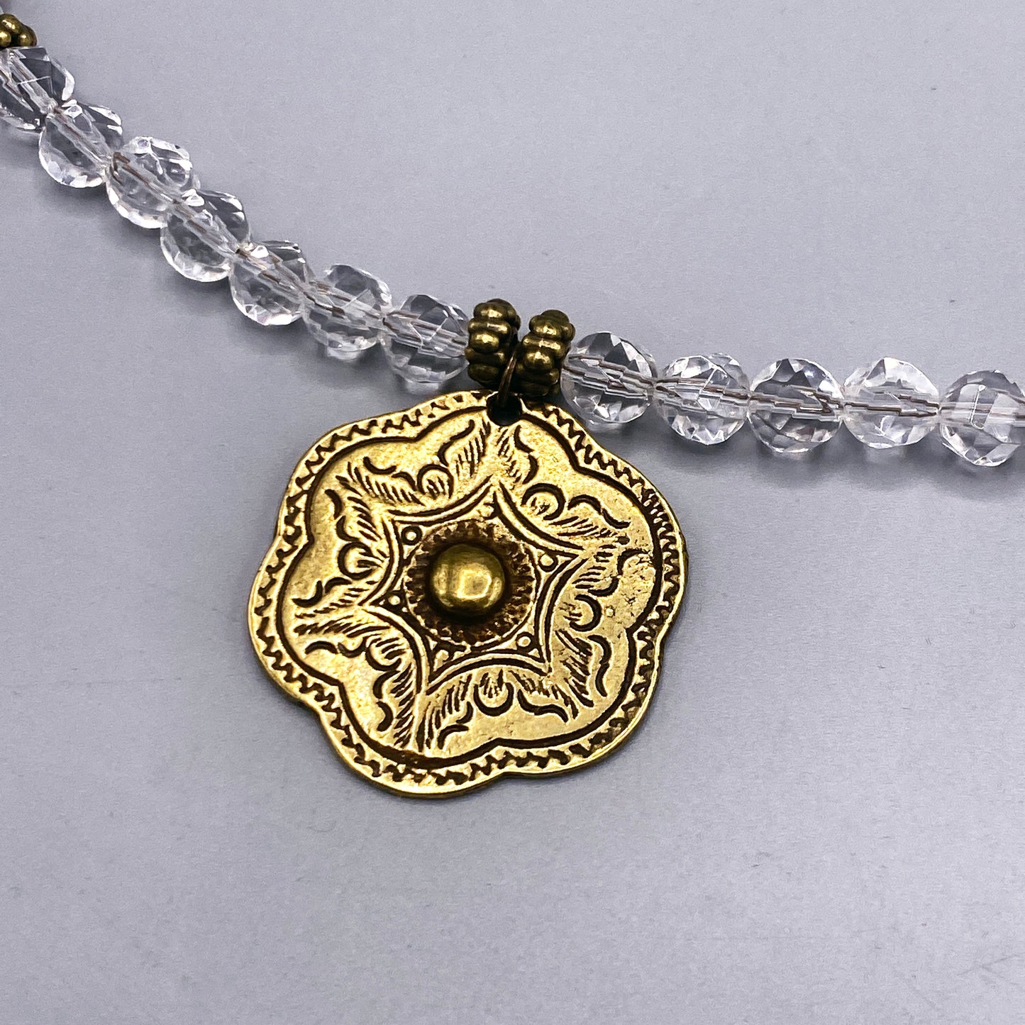 Quartz gemstone and Brass pendant Necklace