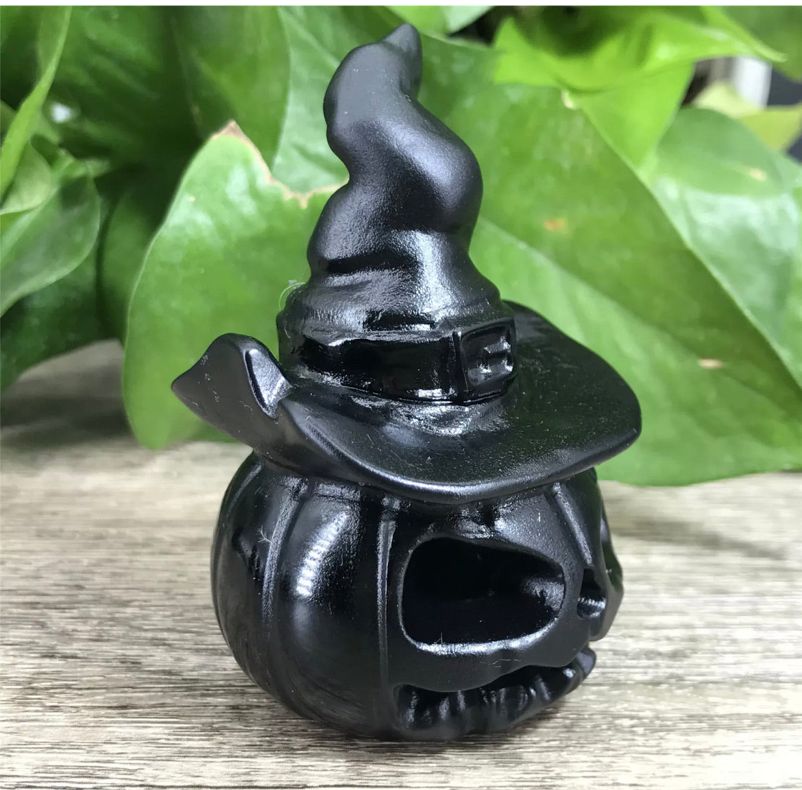 Black Obsidian gemstone carved Hallowee Pumpkin Witch