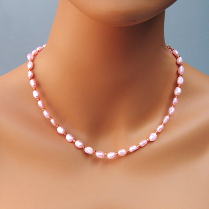 Pink Freshwater Pearls and Copper Necklace