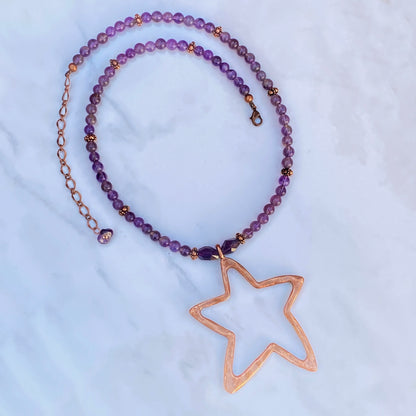 Amethyst and Copper Star pendant Necklace