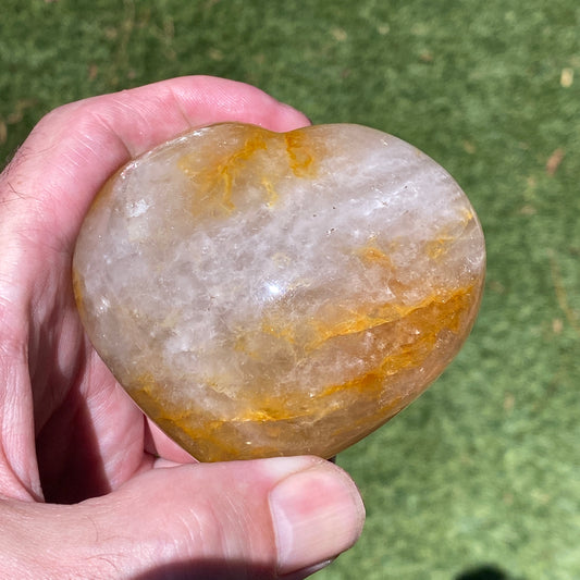 Natural Yellow FIRE QUARTZ Hematoid Polished Heart Stone