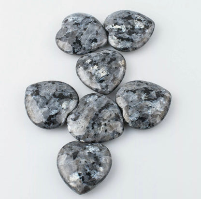 Natural Larvikite heart palm stones