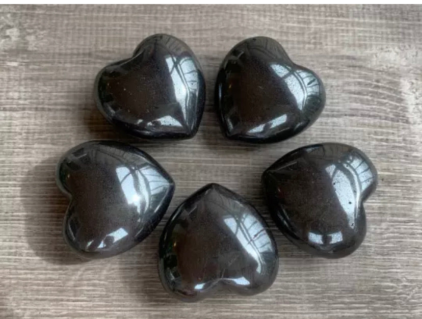 Large Hematite Heart, 1.75" Hematite Puffy Heart, Hematite Palm Stone