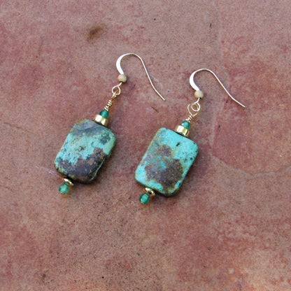 African Turquoise, Aventurine, and 14 kt gf Drop Earrings