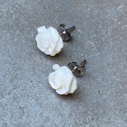 Mother of Pearl Flower Stud Earrings