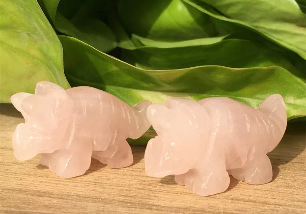 Natural Rose Quartz gemstone Crystal Dinosaur Figurine