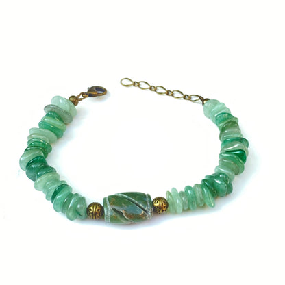 Green Aventurine gemstone with brass accents Bracelet