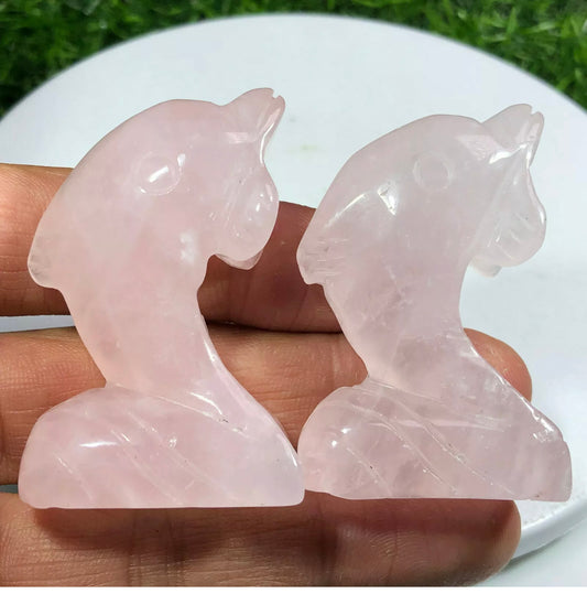Natural Rose Quartz Dolphin semiprecious crystal gemstone figurine