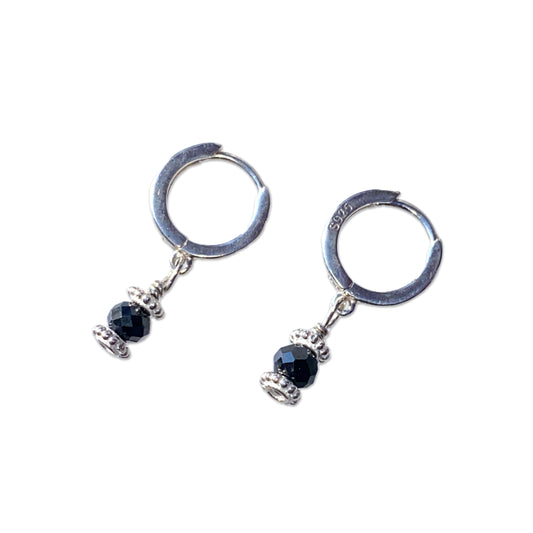 Black diamond and sterling silver dangle earrings