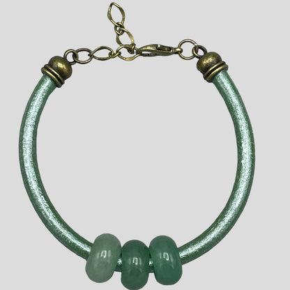 Green Aventurine gemstone Leather Bracelet