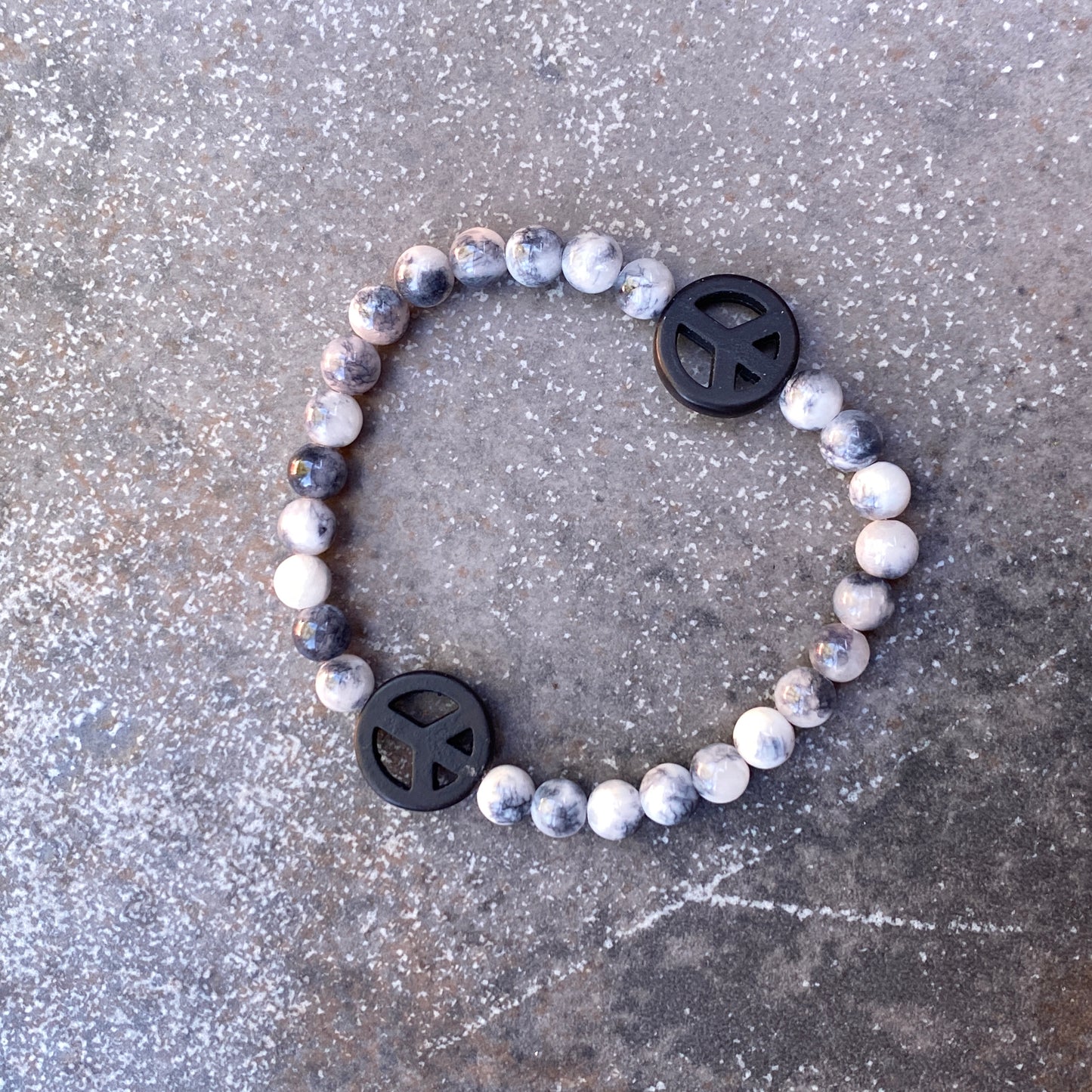 “Tie dye” Genuine Jade Gemstone Peace Sign Stretch Bracelets