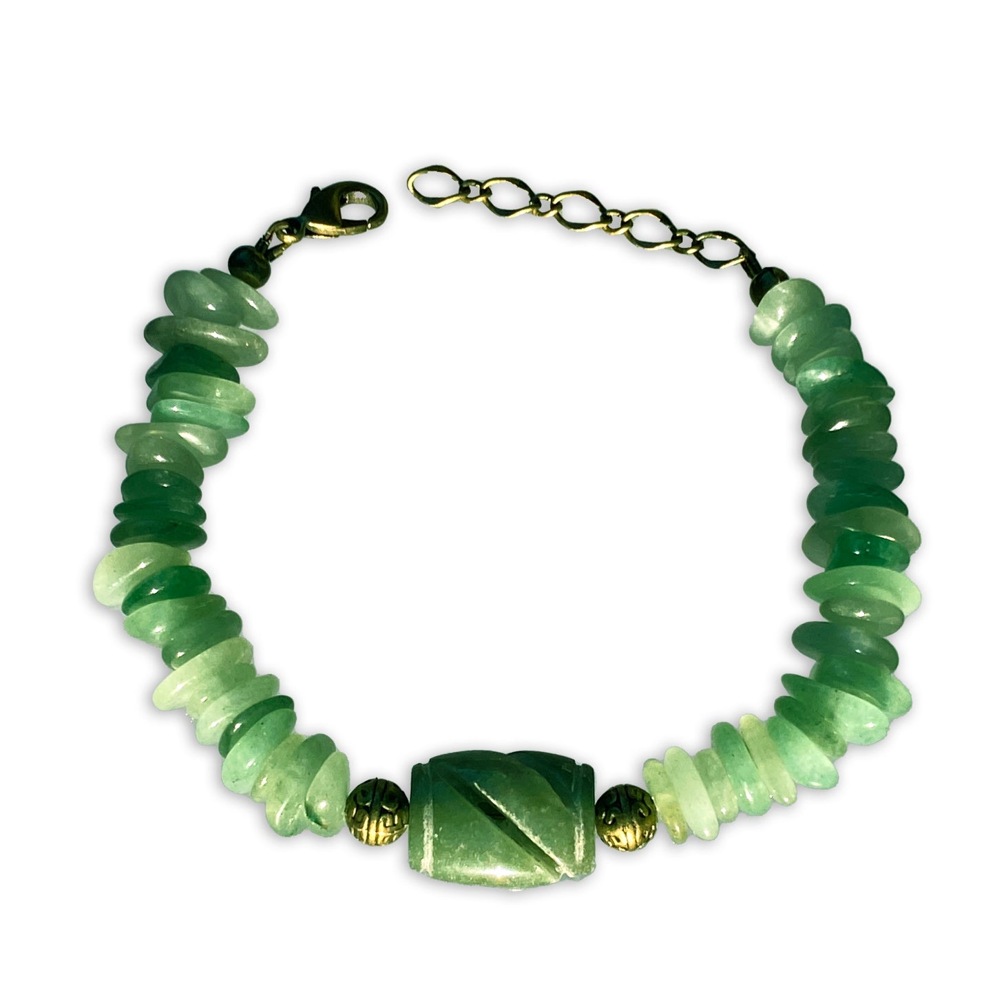 Green Aventurine gemstone with brass accents Bracelet