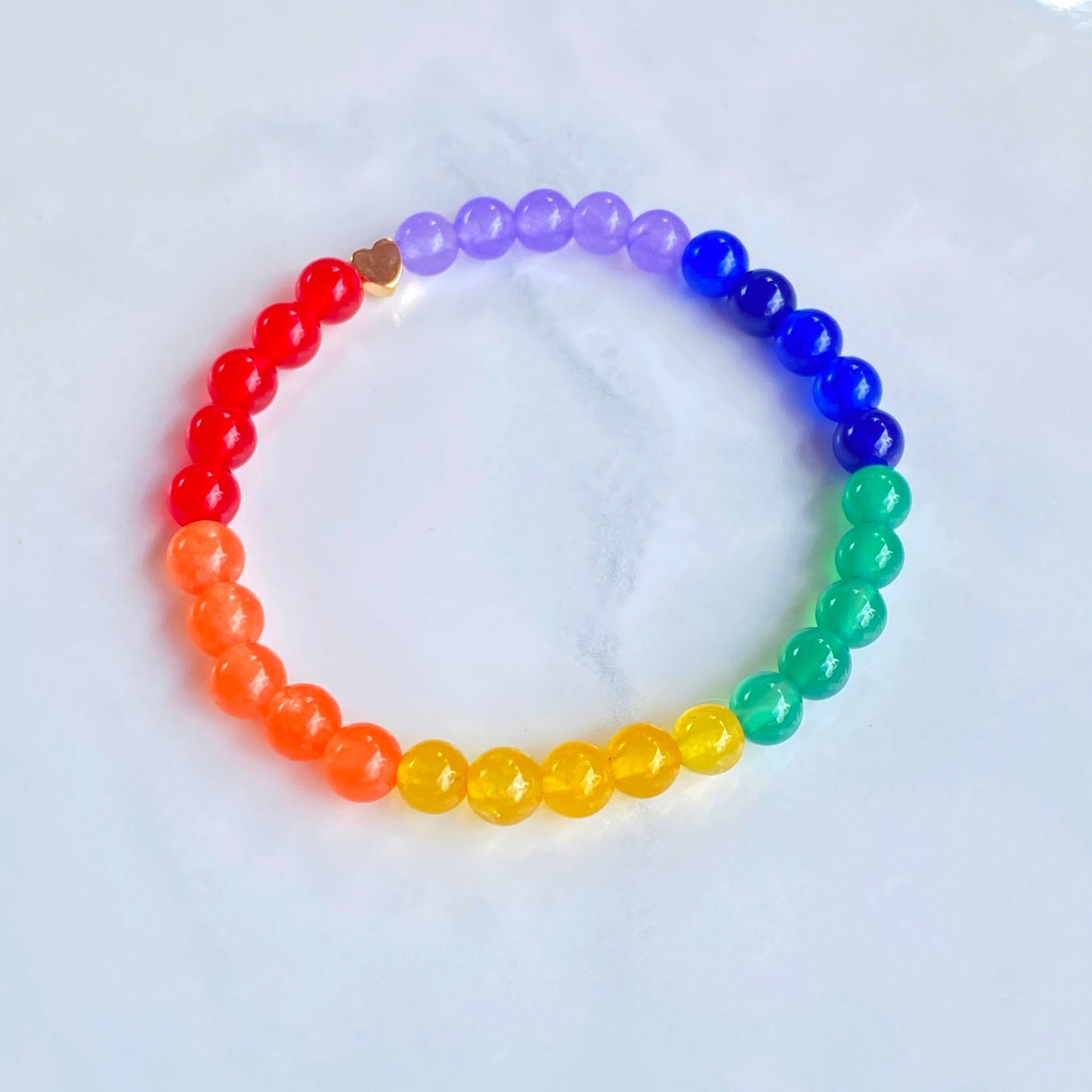 Rainbow of Jade gemstone Pride bracelet with gold heart Bracelet