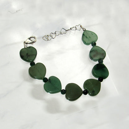 Green Aventurine gemstone Hearts & genuine Emerald Bracelet