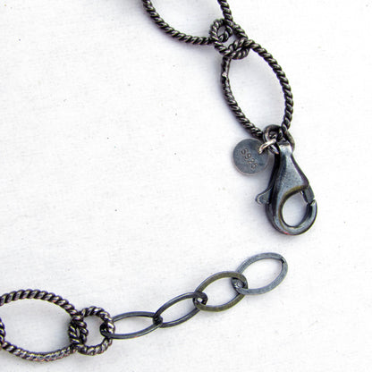 Tourmaline gemstone & Moonstone with Oxidized Sterling Silver Bracelet