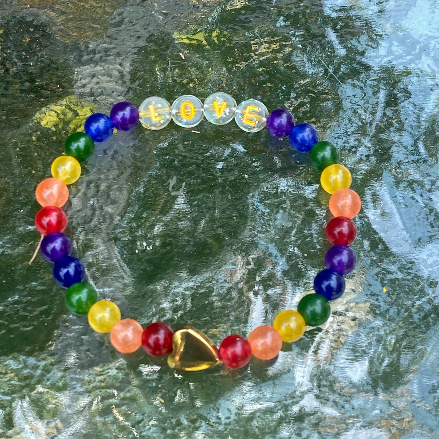 LOVE and Pride rainbow gemstone bracelet