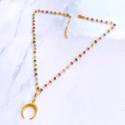 Moon and Mixed Tourmaline Necklace