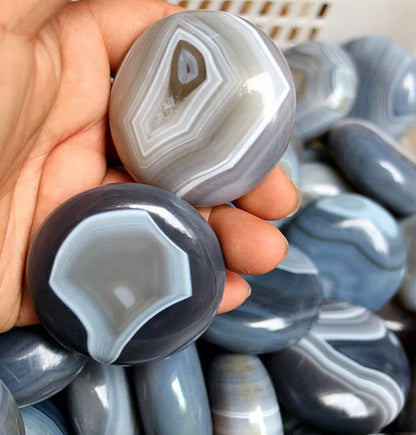 Natural Brazilian Blue Banded Agate Palm Stone