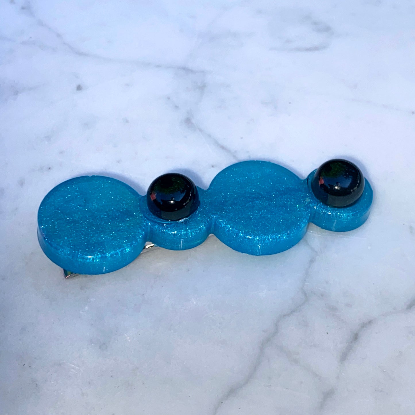 Black onyx gemstone blue resin Hair Clip