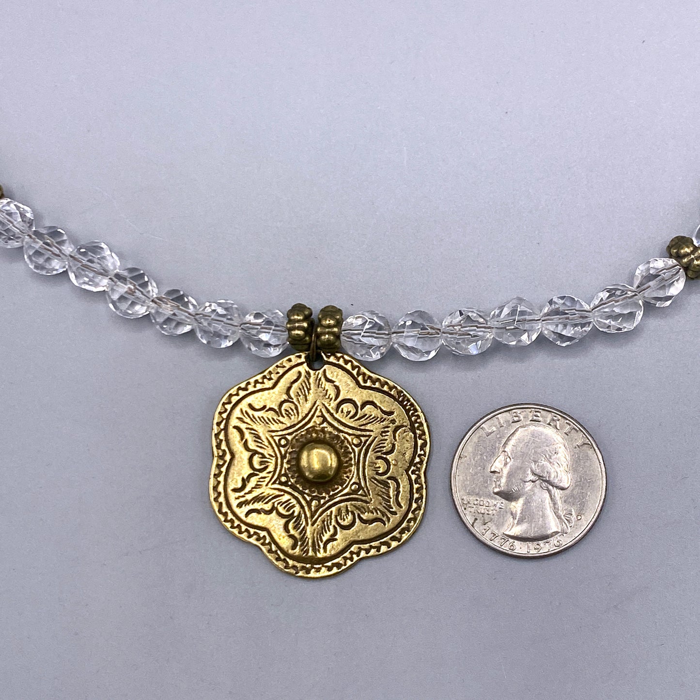 Quartz gemstone and Brass pendant Necklace