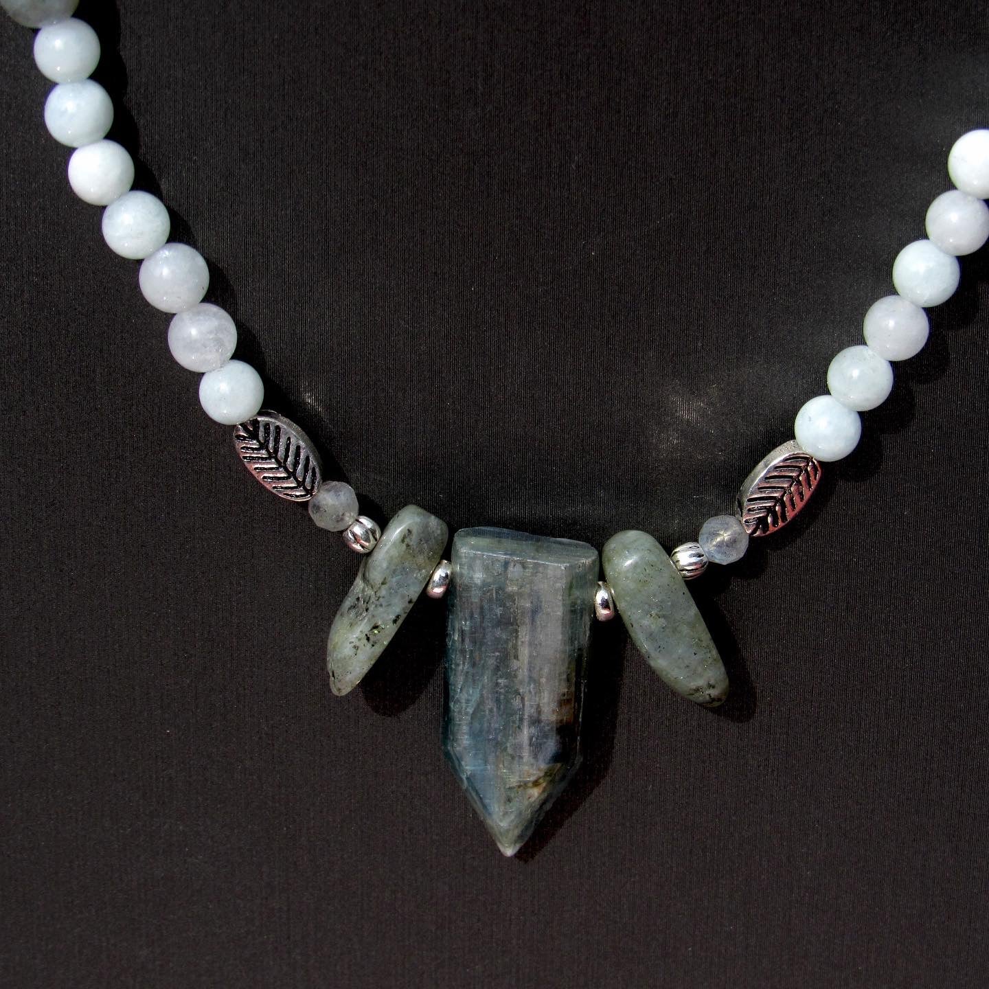 Aquamarine, Labradorite, kyanite gemstone with sterling silver necklace