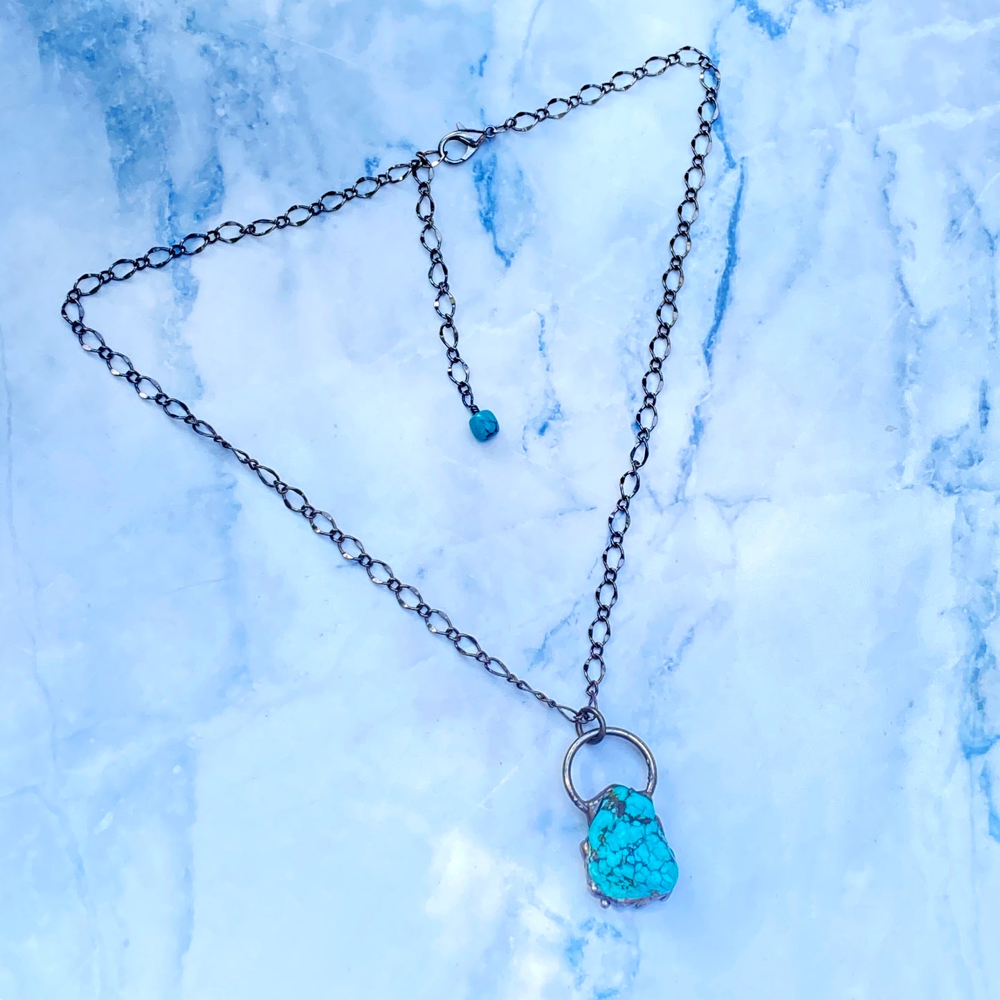 Turquoise gemstone and Gun Metal Electroplate chain Necklace
