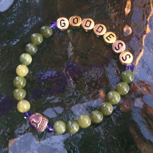 Goddess bracelet with Canada jade, hematite, Swarovski crystal