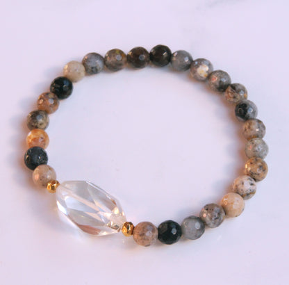 Natural Rainbow Opal gemstones, Lemon Quartz, 18 Kt Gold bracelet