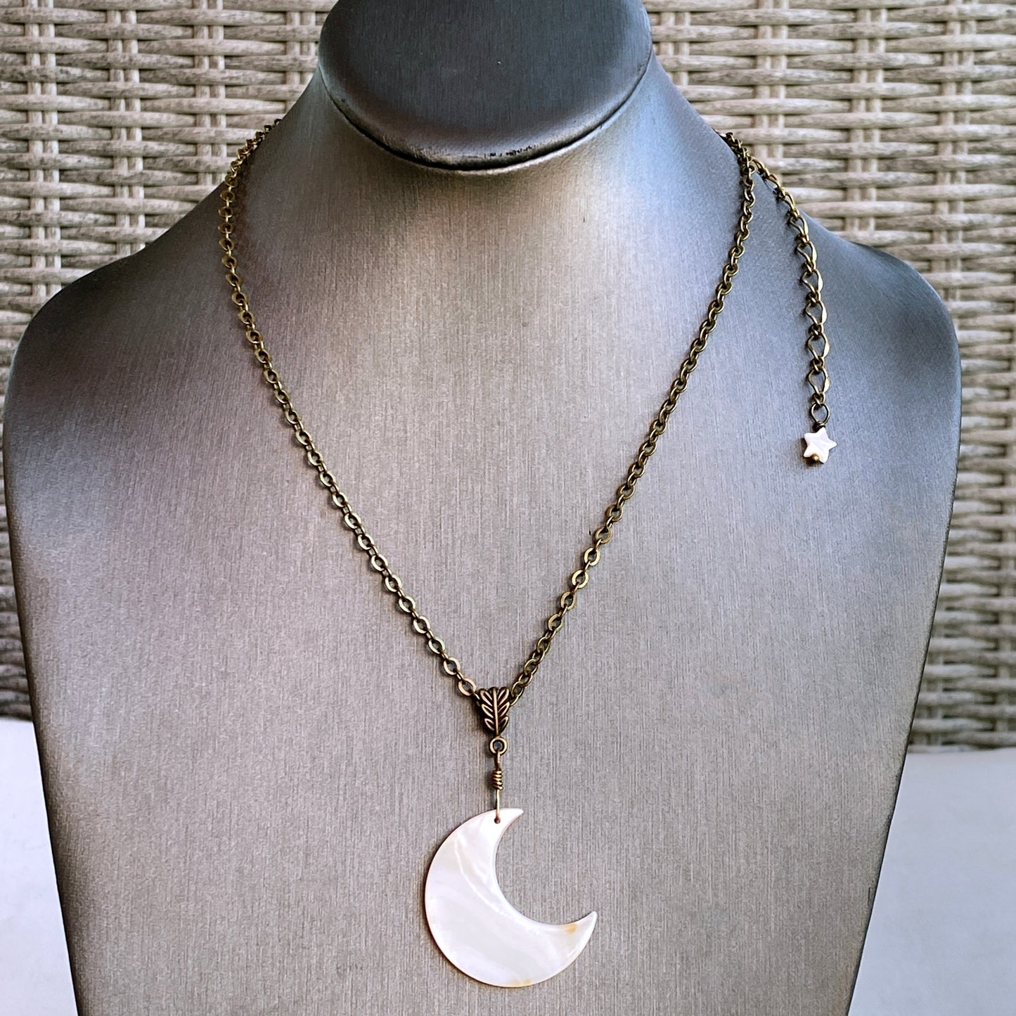 Mother of Pearl moon on brass chain