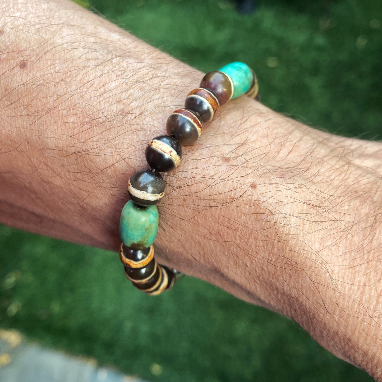 Men's Tibetan Agate & Turquoise Gemstone Stretch Bracelet