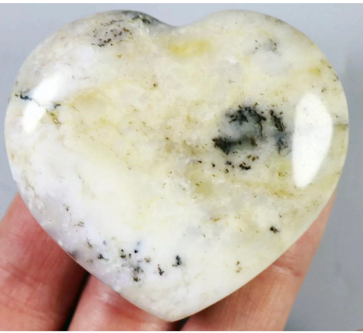 NATURAL Opal with aquatic plant QUARTZ CRYSTAL Polished Love Heart-Madagascar