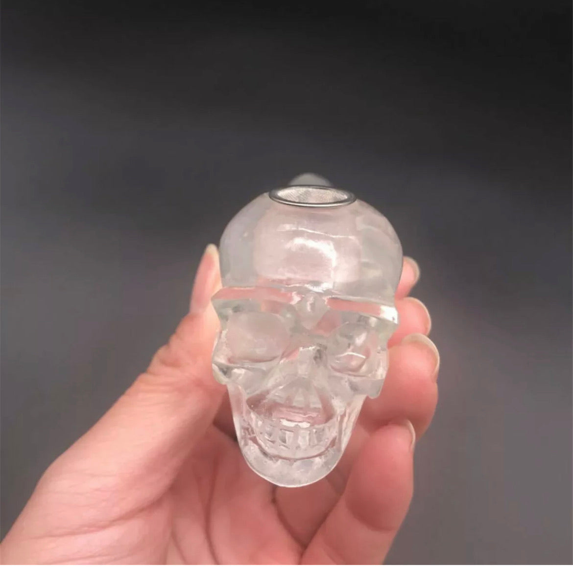 Natural Clear Crystal Stone Skull Rock Pipe