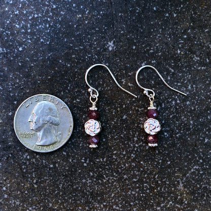 Genuine Ruby gemstones and Sterling Silver flower Earrings