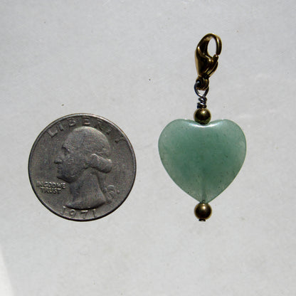 Green aventurine heart and hematite pet collar charm