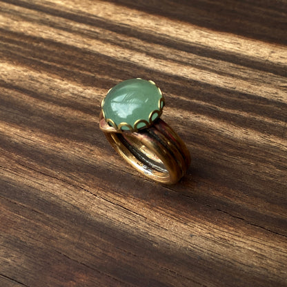 Green Aventurine gemstone and Brass Ring