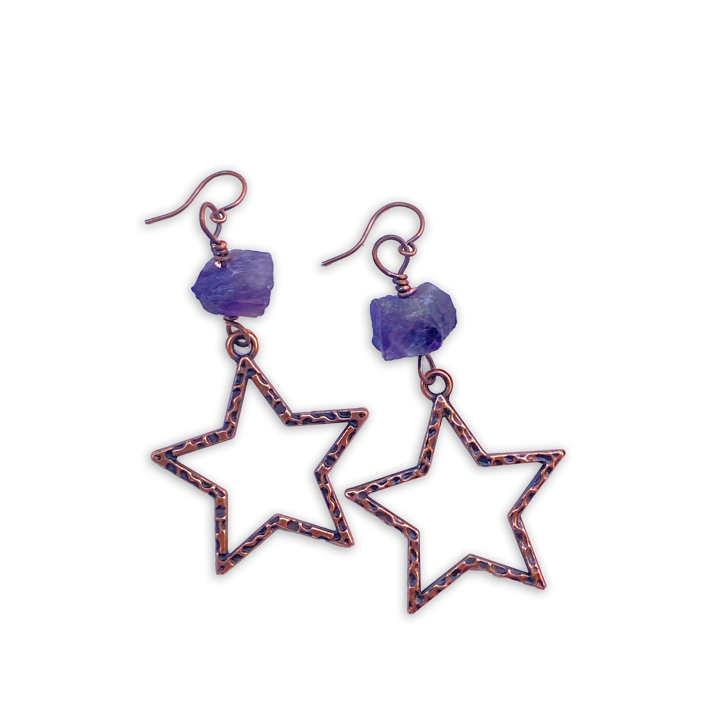 Amethyst gemstone stars and copper Star Earrings