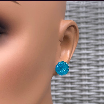amazonite gemstone carved Flower Stud Earrings
