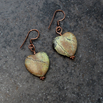 Yellow Turquoise Heart Hand Wrapped Drop Earrings